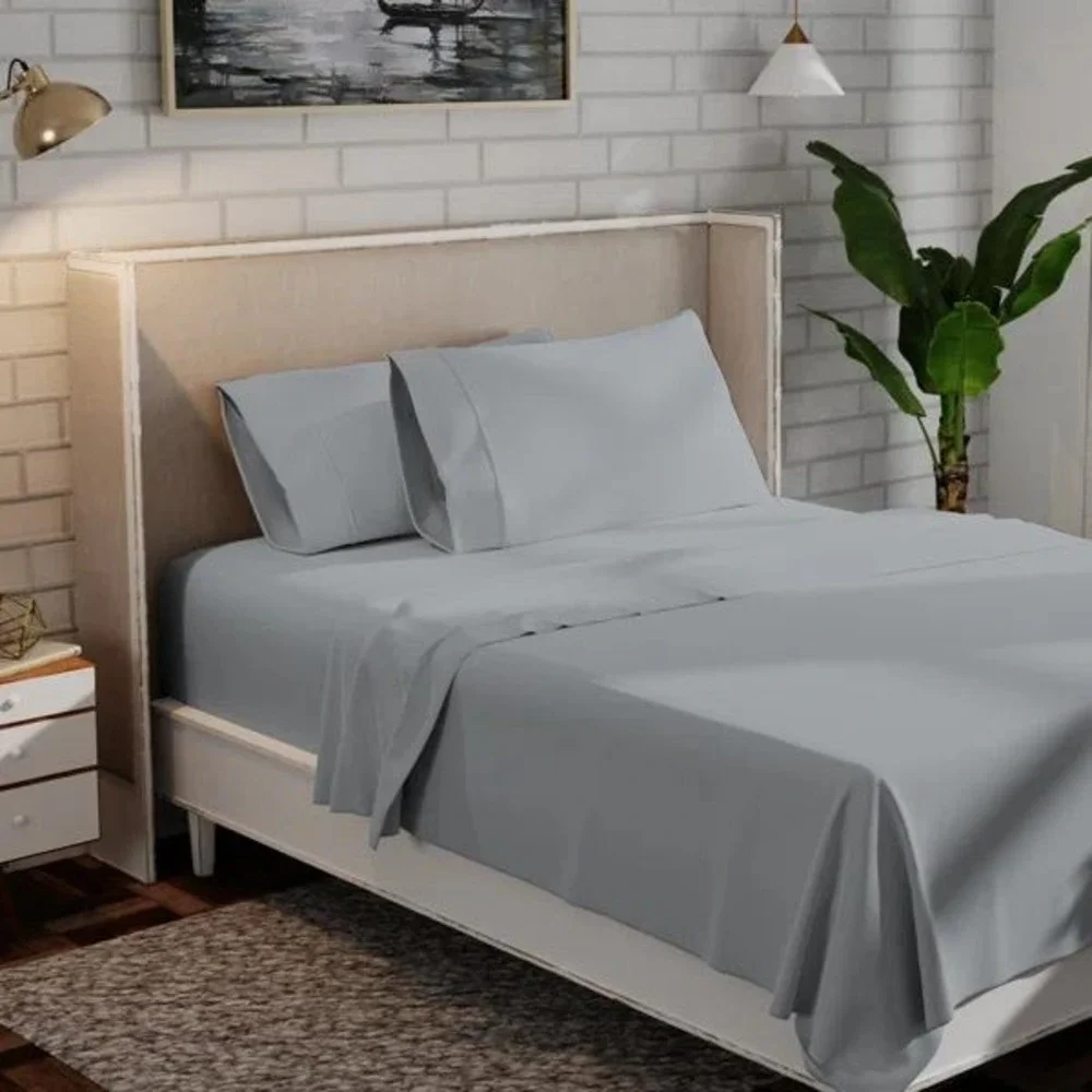 Joie Light Grey 100% Cotton Flat Sheet Solid Neutral Bedding RN 104905